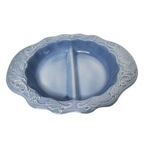 Vintage Pfaltzgraff Petals Azure Blue Large Divided Serving Dish with Scalloped